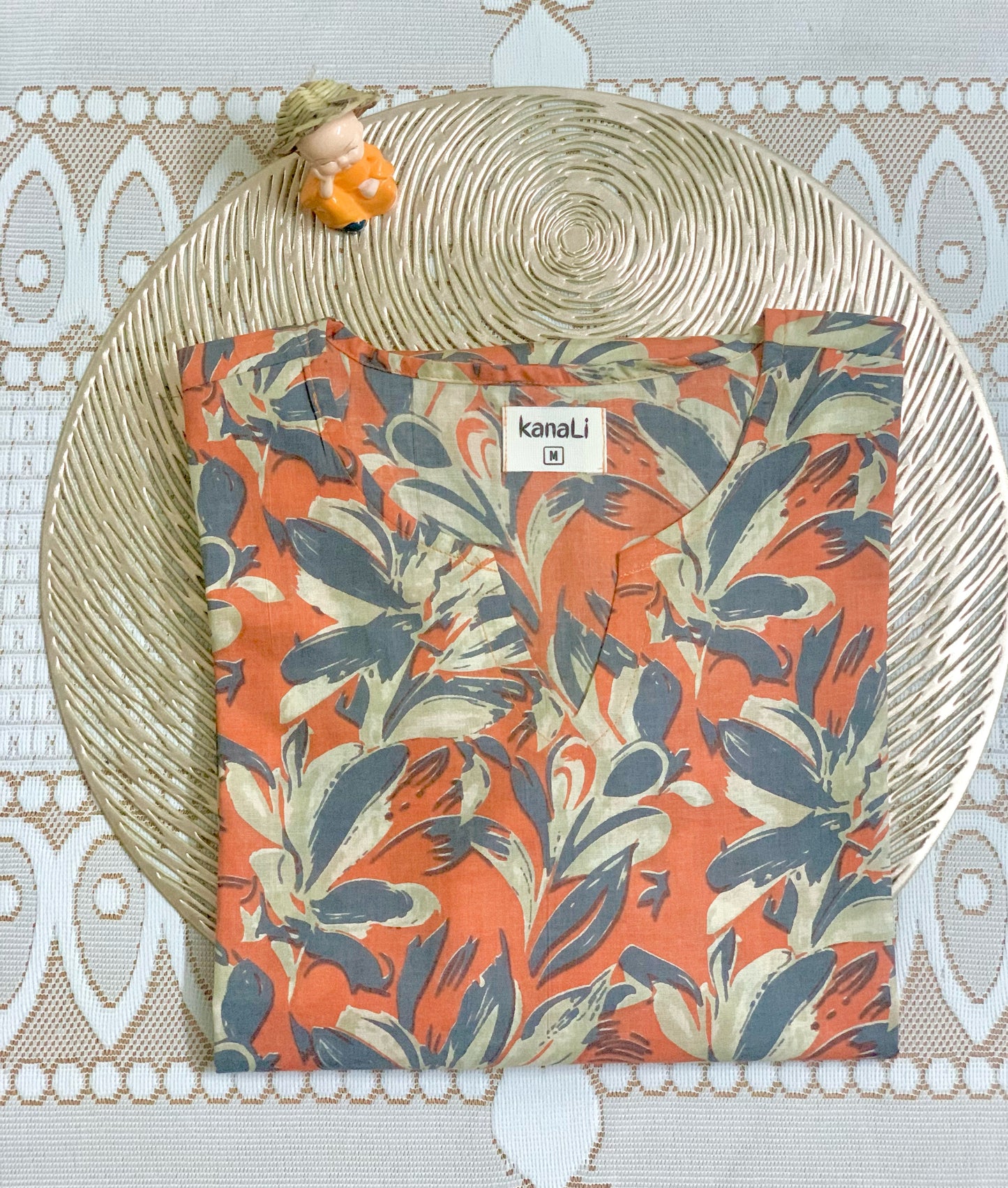 Orange Grey leafy - Kurti