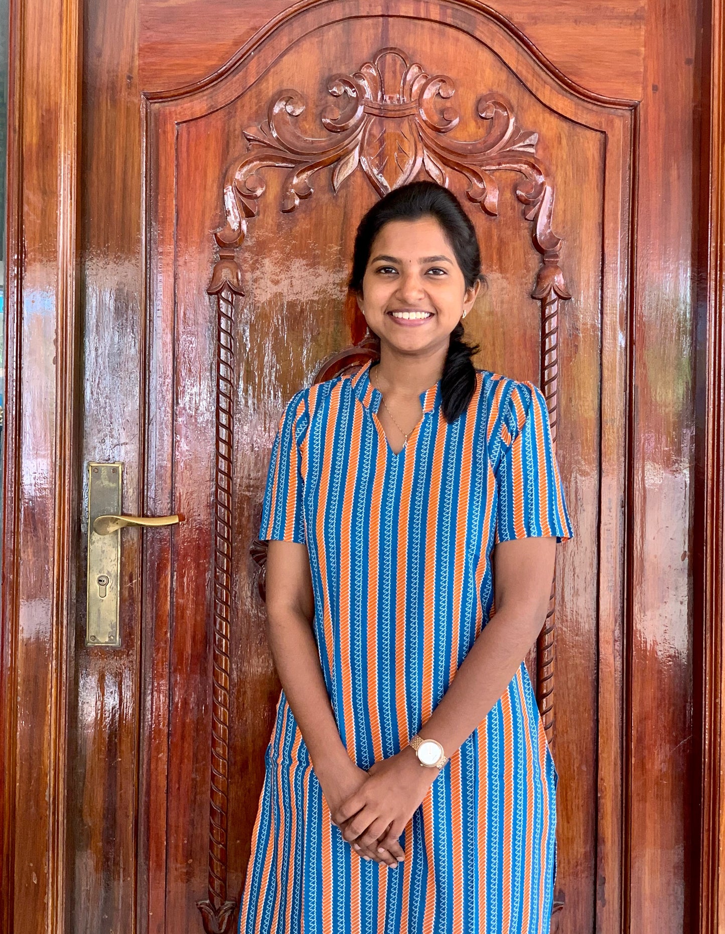 Blue orange stripes - Kurti