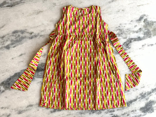 Yellow pink ikkat - Girl Frock