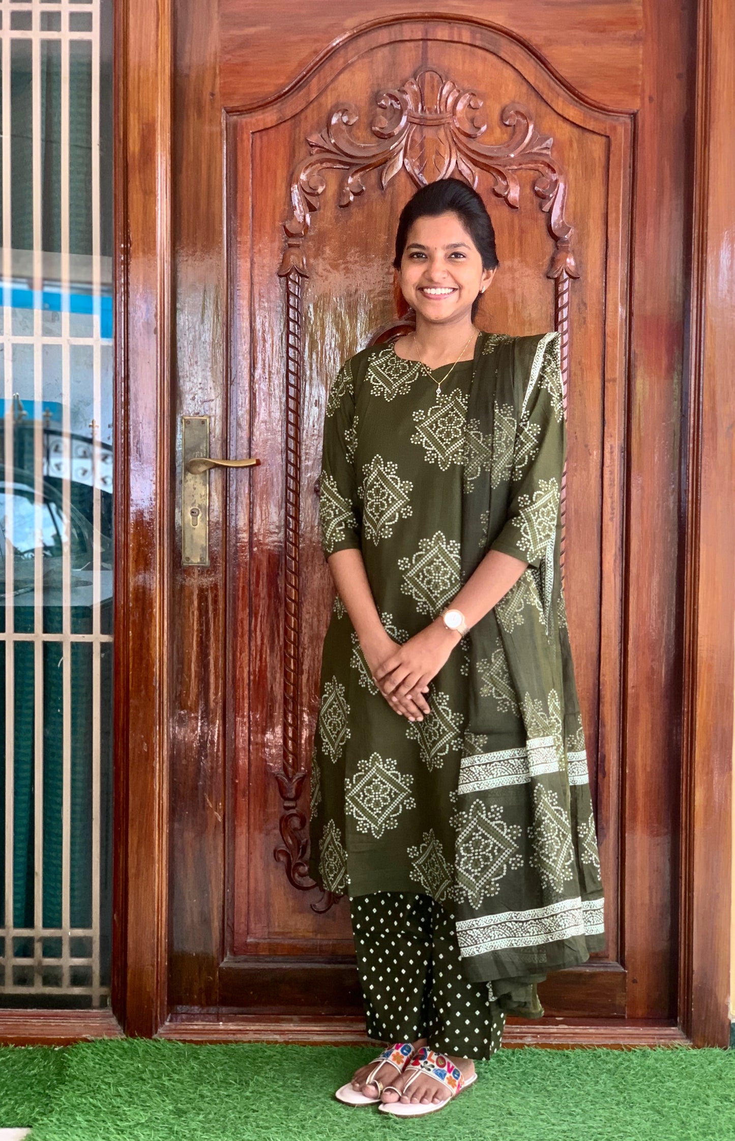 Olive bandhani - ⁠Salwar suit set