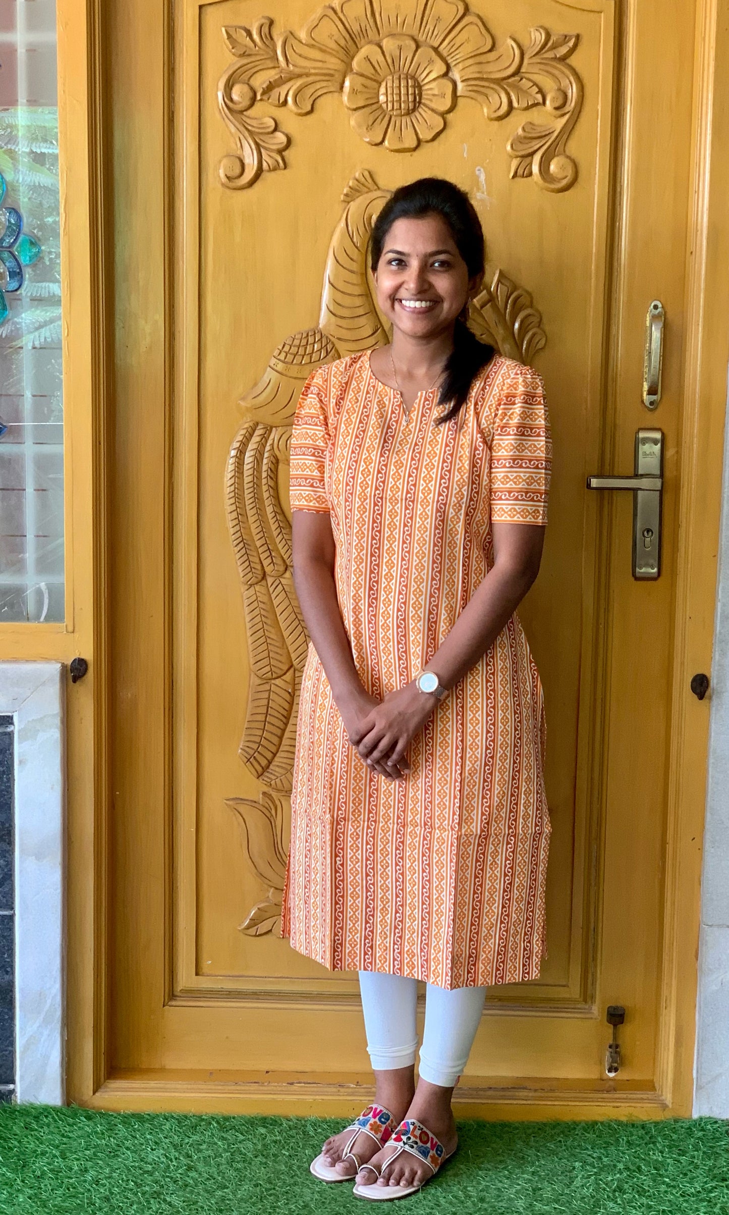 Orange kolam - Kurti