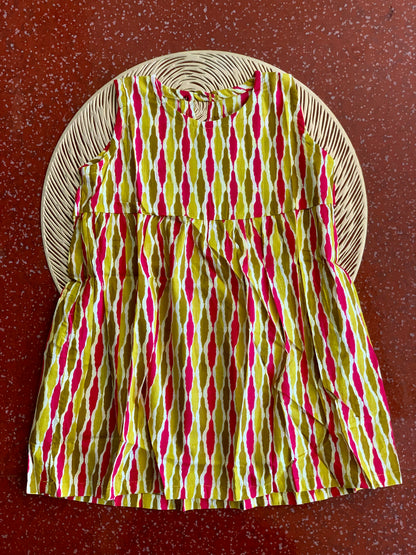 Yellow pink ikkat - Baby Frock