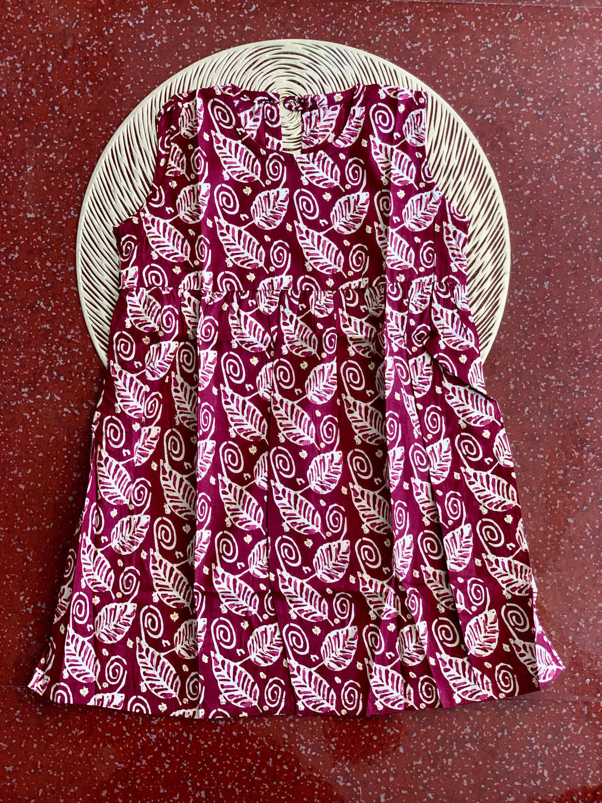 Maroon leafy - Baby Frock