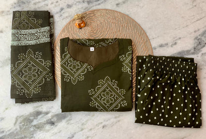 Olive bandhani - ⁠Salwar suit set