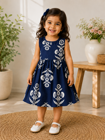 Blue white floral - Baby Frock