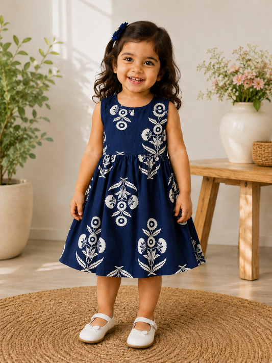Blue white floral - Baby Frock