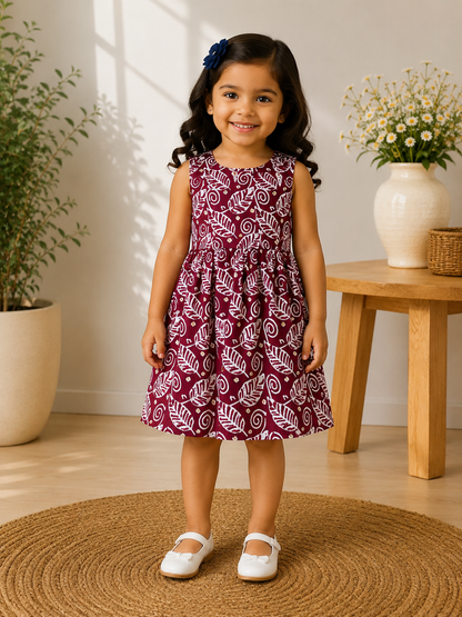 Maroon leafy - Baby Frock