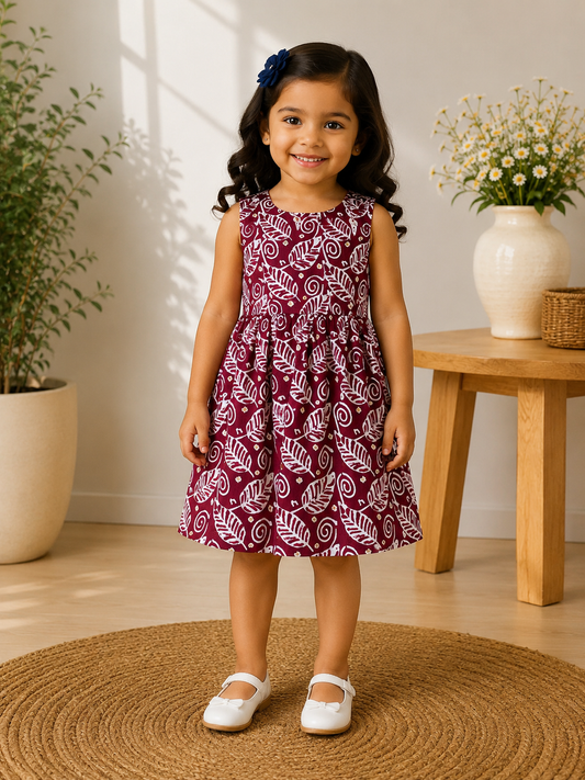 Maroon leafy - Baby Frock