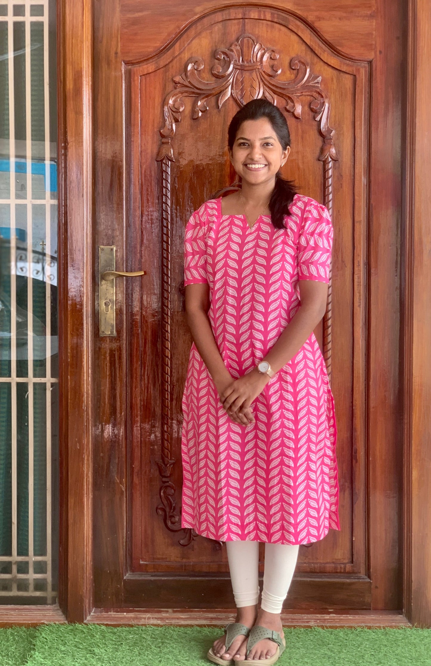 Pink leafy - Kurti