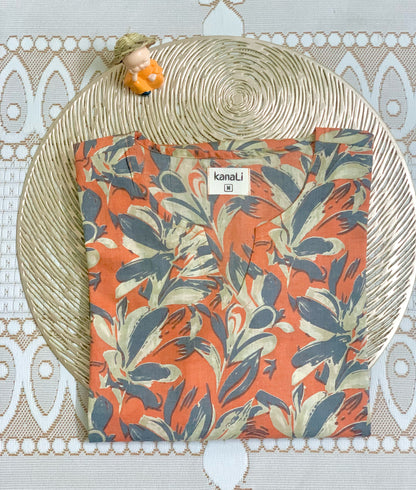 Orange Grey leafy - Kurti
