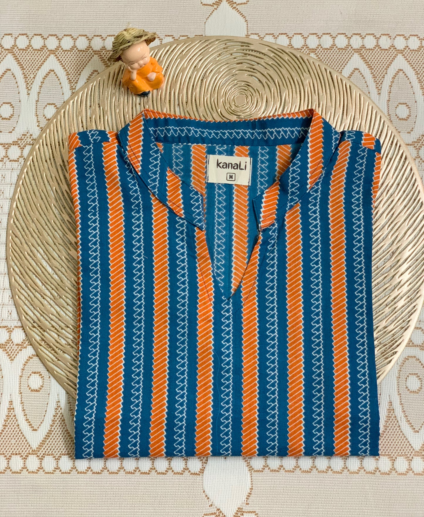 Blue orange stripes - Kurti