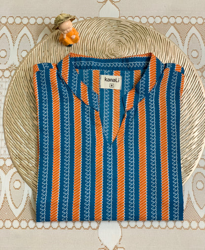 Blue orange stripes - Kurti