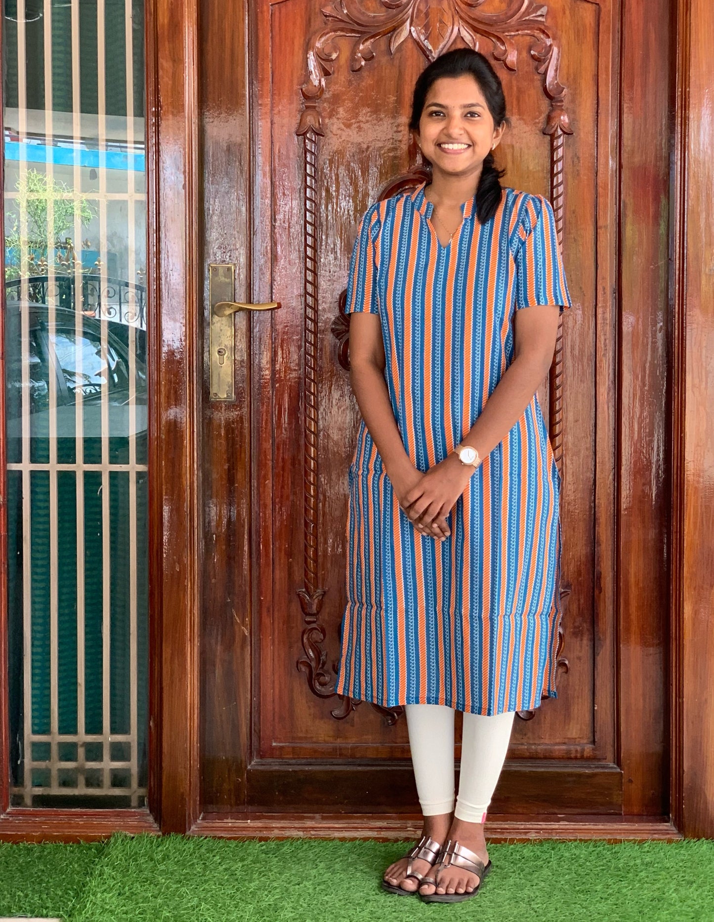 Blue orange stripes - Kurti