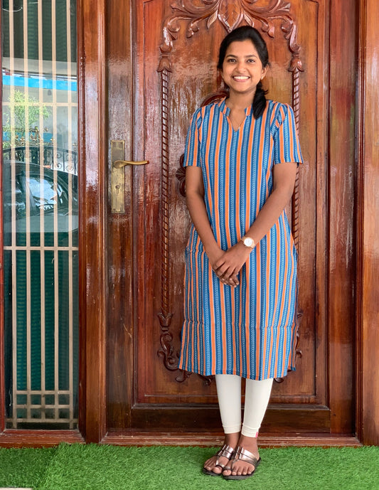 Blue orange stripes - Kurti