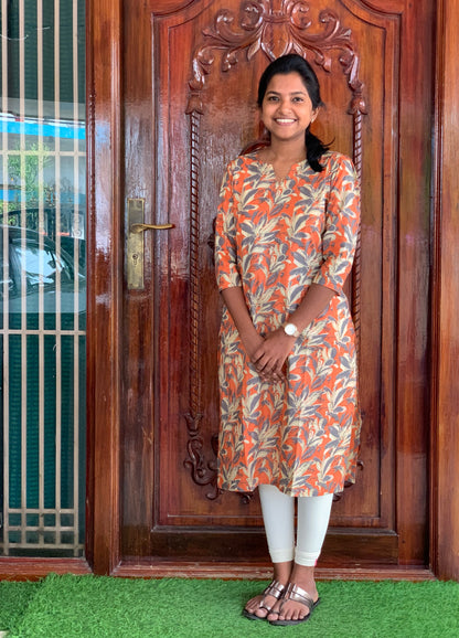Orange Grey leafy - Kurti