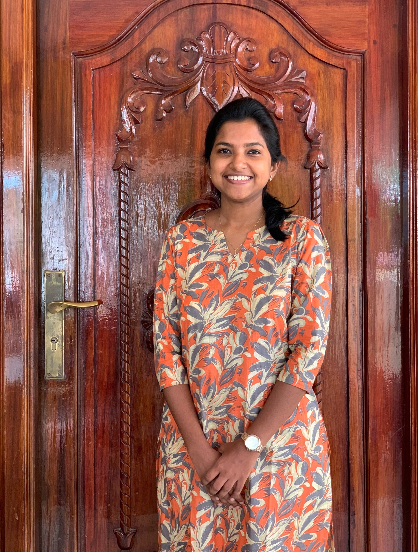 Orange Grey leafy - Kurti